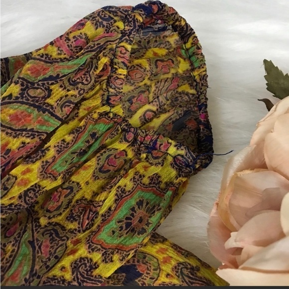 Ella Moss Blouse Womens Medium Silk Boho Floral Cottagecore - Picture 6 of 7